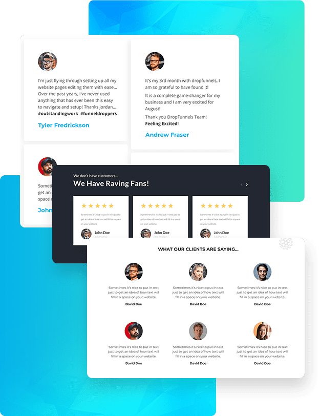 Image showing testimonials blocks available in DropFunnels