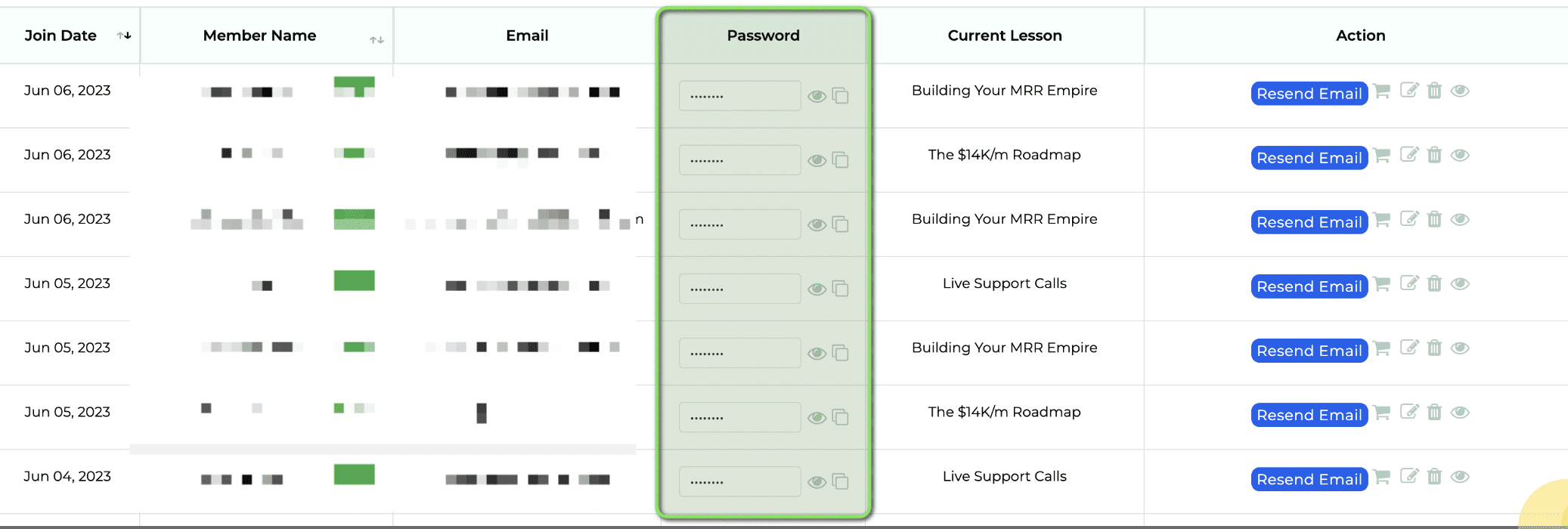 member passwords